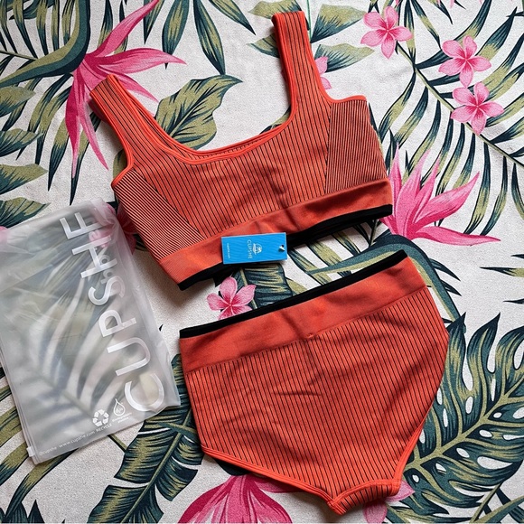 Cupshe Orange Bikini Top and High Rise Bottom Set, Size M - Picture 6 of 10